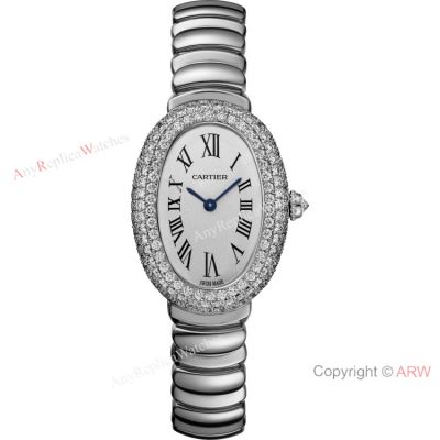 Swiss Grade Cartier Baignoire De 1920 Quartz Watches Stainless Steel Diamond-Pave Case